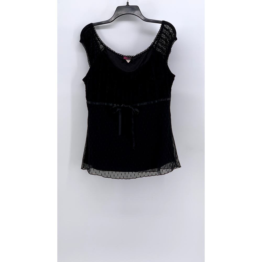 AGENDA Women's Black Lace-Trim Short Sleeve Top SZ XL